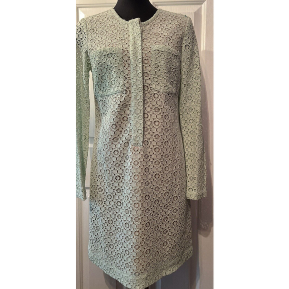 Victoria Beckham Dresses & Skirts - Victoria Beckham Womens Dress Size M Green Tan Midi Lace Shift Long Sleeve